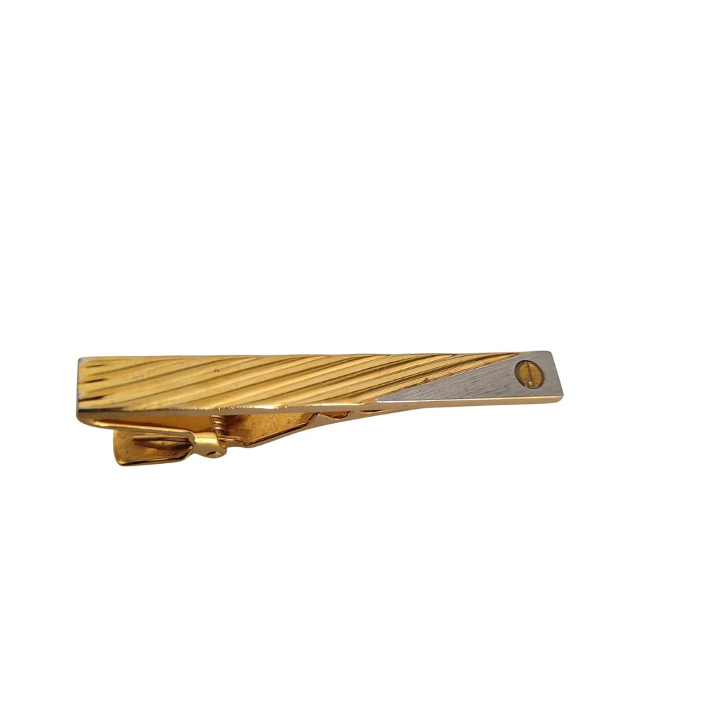 Dunhill Vintage Tie Bar Clip Gold Silver Two Tone Ribbed Diagonal Screw Detail